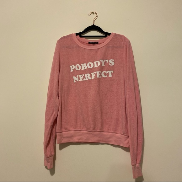Wildfox Small Pink Pobody’s Nerfect Long Sleeve Tee - Picture 2 of 12